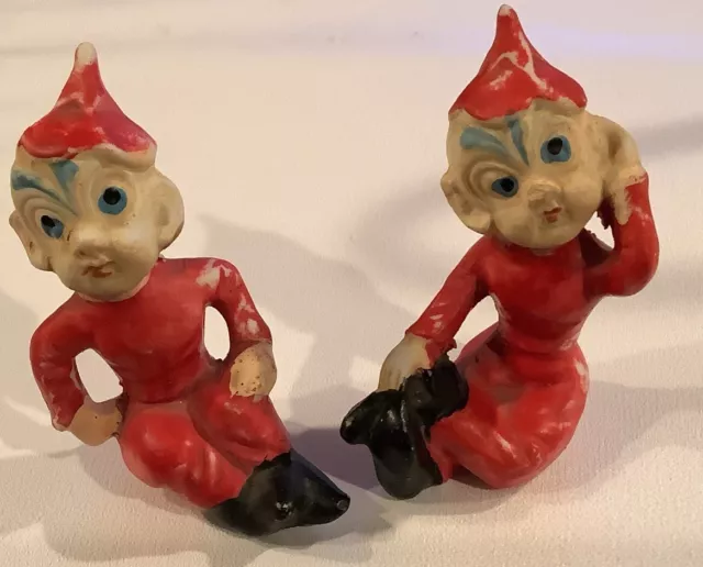 Vintage Christmas Elves Made in Japan Porcelain Bisque Figurine Lot Of 2