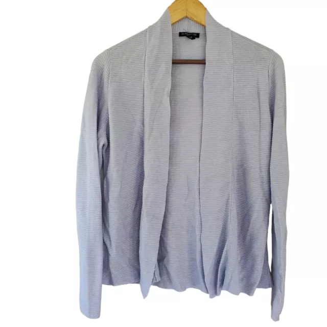 Eileen Fisher ribbed knit open front cardigan sweater silk blend purple medium P