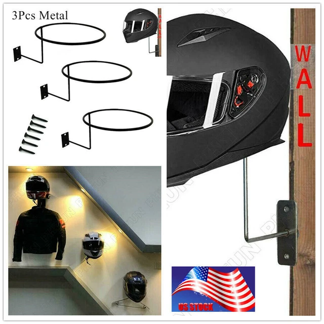 3Pcs BLACK Motorcycle Helmet Holder Hook Jacket Bag Display Rack Wall Mount