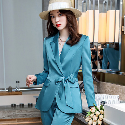 LADY in Raso in Seta Sintetica Suit Blazer Peplum Tops Pants Set Outfit Business