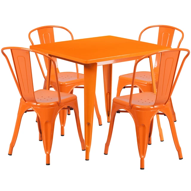 31 1/2in Square Metal Table Set with 4 Bistro-Style Chairs Orange ETCT002430OR