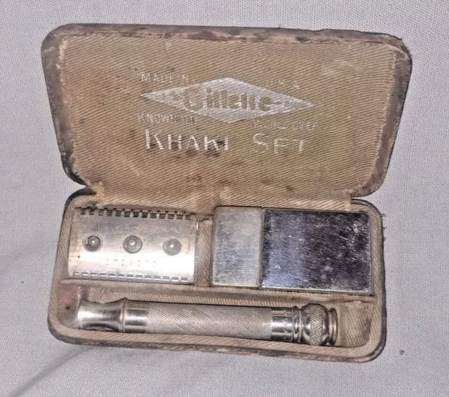 WW1 Military Issue Gillette Khaki Set Property US Army Safety Razor