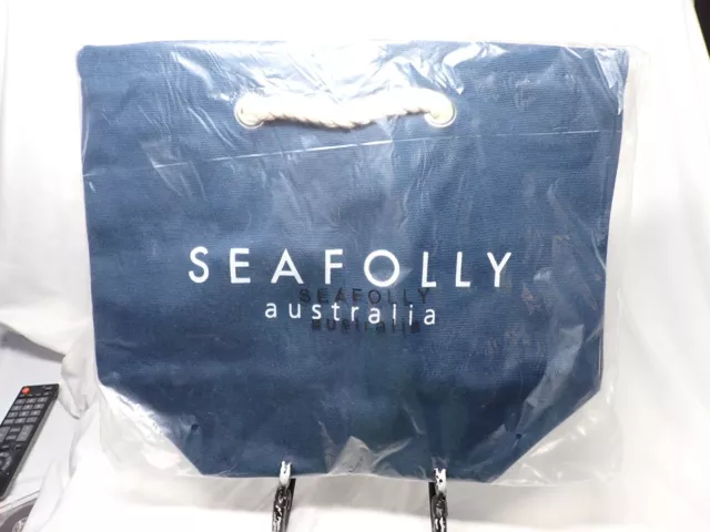 New Seafolly Australia Navy Blue Bag Tote Beach Travel Shoulder Bag Rope handles
