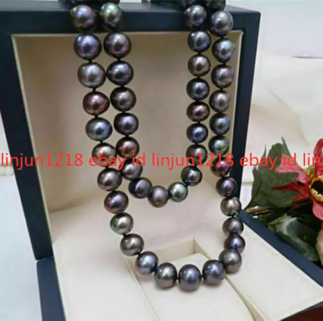 New Natural 8-9mm Tahitian Black Pearl Round Beads Necklace 18-36inches