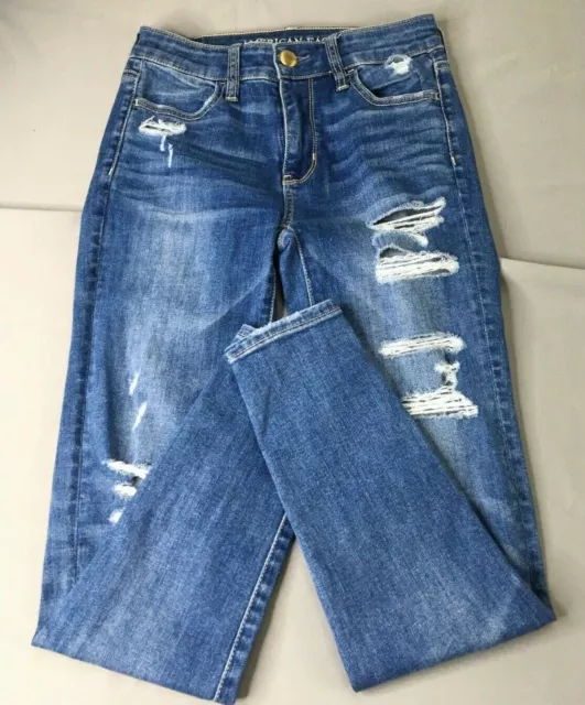 American Eagle Outfitters Womens Jeans Size 0 Blue Distressed  Casual Comfort