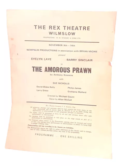 The Amorous Prawn Theatre Programme Signed By Sue Nicholls & Evelyn Laye