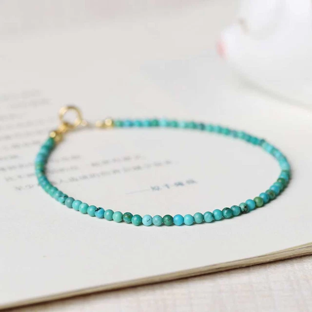 4MM Beautiful Natural Turquoise Beads Bracelet Lucky Yoga Cuff Bohemia