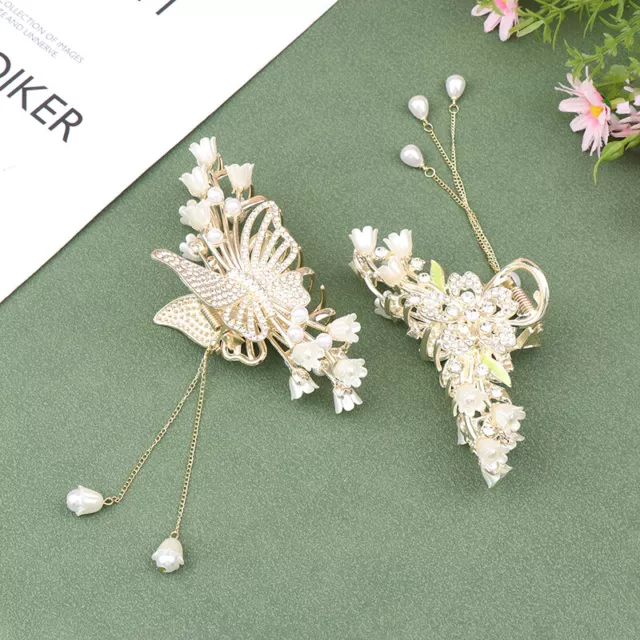 Flower Butterfly Tassel Hair Clips Women Rhinestones Pearl Hair Clip Headdr*xd