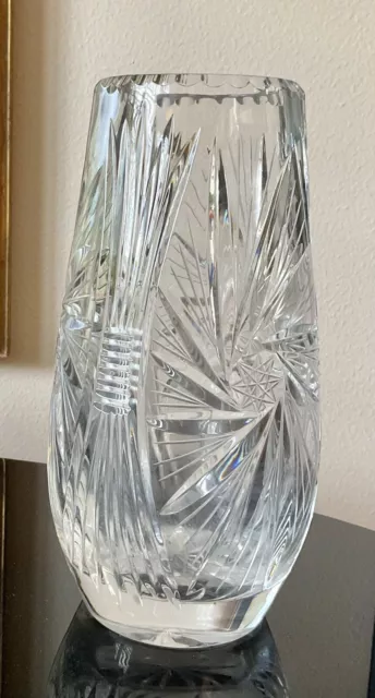 Bohemian Czech Clear Crystal Tall Vase 24% Lead Glass