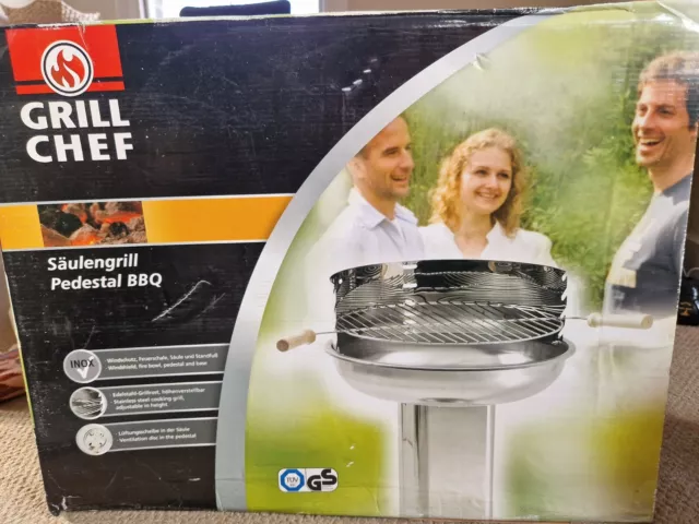 Grill chef Stainless Steel Pedestal BBQ 83.5x58cm Barbecue Unopened Outdoor OVEN