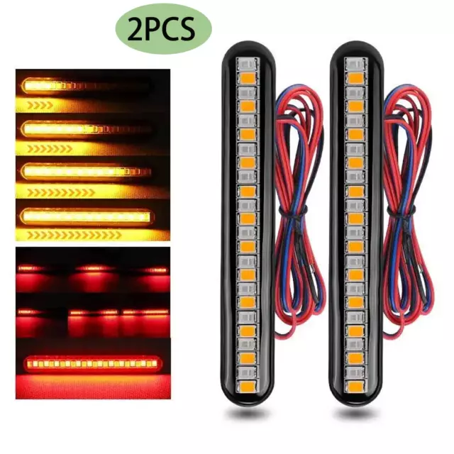 2X Motorcycle LED Brake Stop Turn Signal Tail Light Strip Bar Flowing Sequential