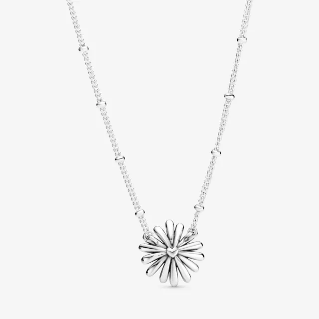 Brand Authentic 100% 925Silver Pave Daisy Flower Collier Necklace 398964C01-45CM 3