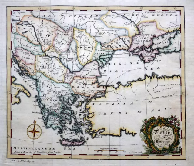 GREECE THE BALKANS  BY JOHN GIBSON c1753 GENUINE ANTIQUE COPPER ENGRAVED MAP