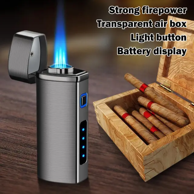USB Recharge Lighter Triple Flame Cigar Jet Lighters Windproof Cigar cutter A8