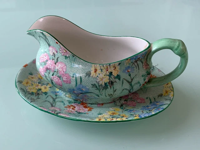 RARE Signed Shelley Melody Chintz Small Sauce Gravy Boat Jug & Stand Dish C1935