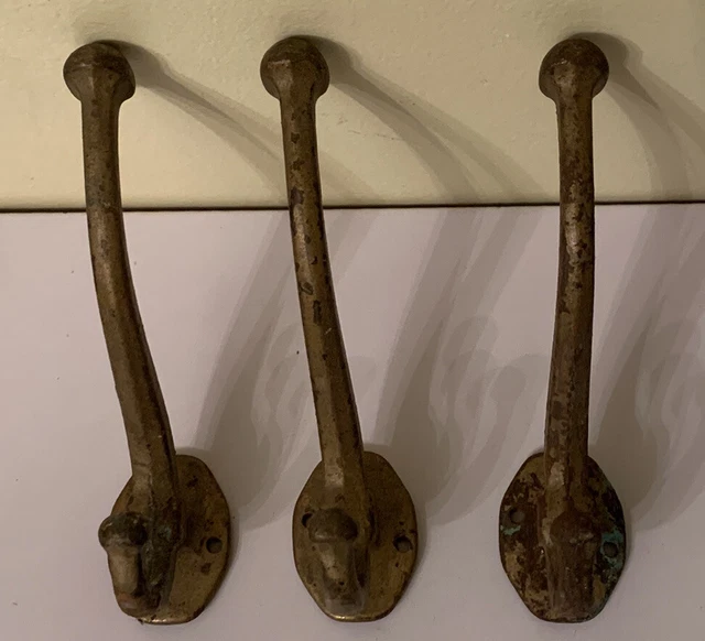 Antique Cast Iron Wall Hook Double Victorian Coat Hat Towel Hooks Set of 3