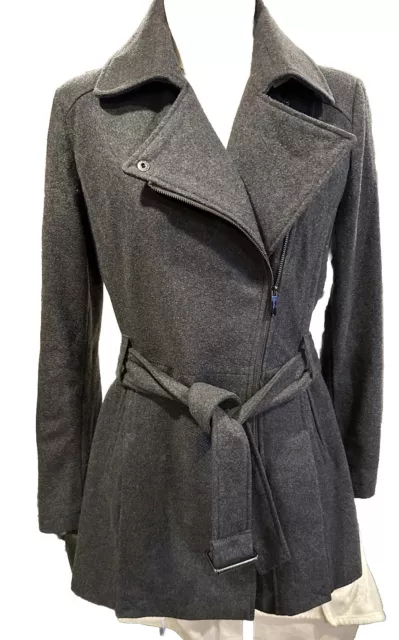 KENNETH COLE GRAY Wool Military Style Belted Jacket Coat Womens Medium ...