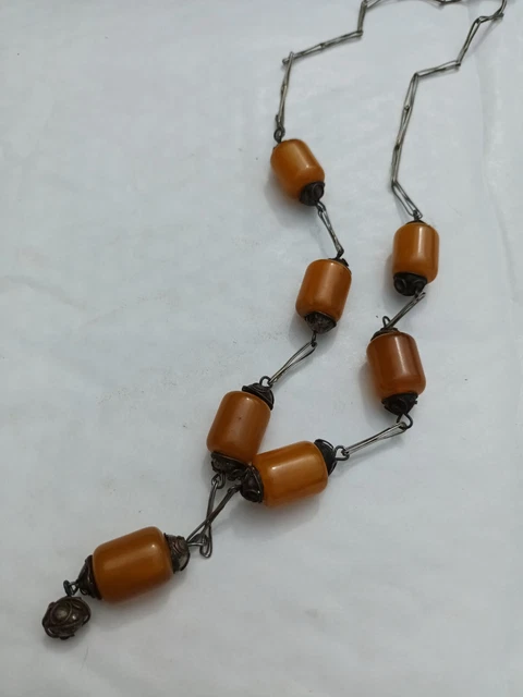 Ancien Collier De Perles Fantaisie En Bakélite Vintage – Marron