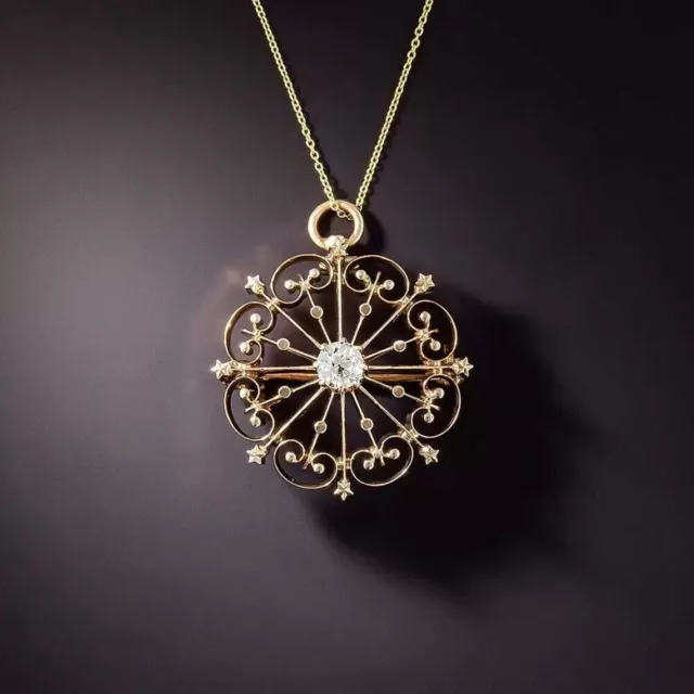 Art Deco Round Cut Lab Created Diamond Snowflake Wedding 925 Silver Gift Pendant