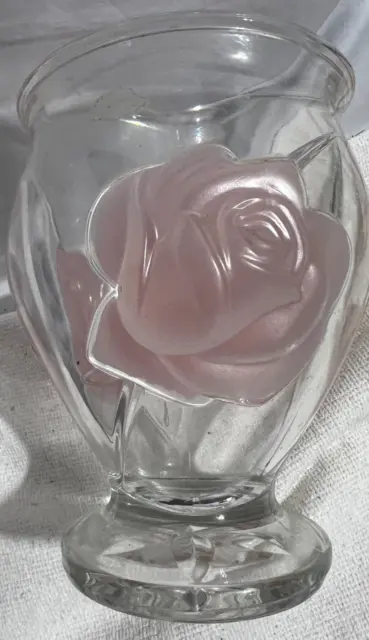 Teleflora Raised Pink Rose Glass Vase 6" Heavy