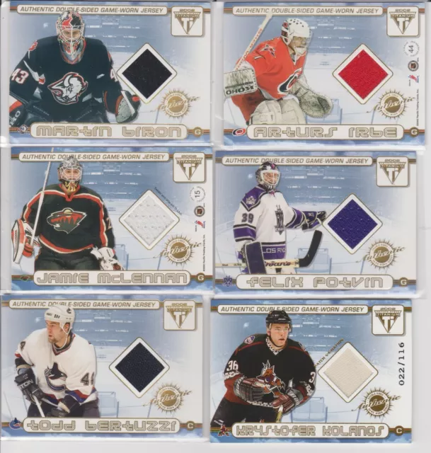2001-02 Pacific Titanium Double Sided Game Worn Jersey & Patch 6 card Lot Potvin