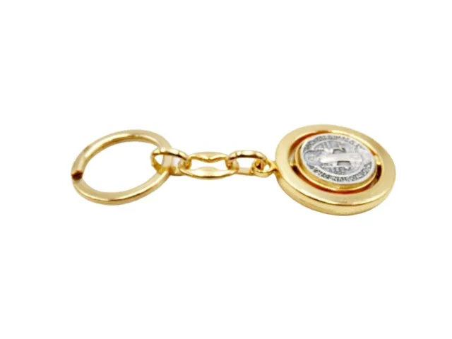 Two Toned Detailed St Saint Benedict Rotating Medal Keychain 2.75 Inch 7