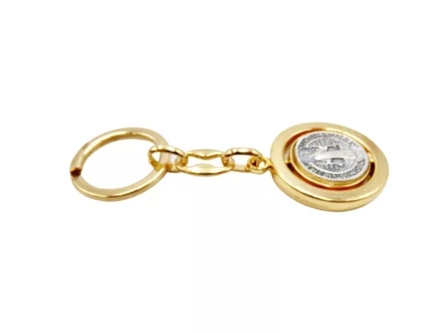 Two Toned Detailed St Saint Benedict Rotating Medal Keychain 2.75 Inch 7