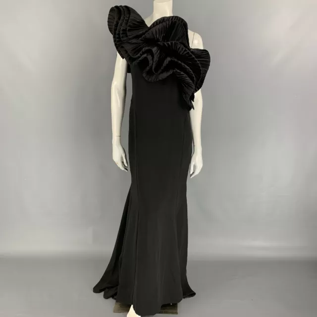 MARCHESA Taille M Noir Laine à Volants une Épaule Robe