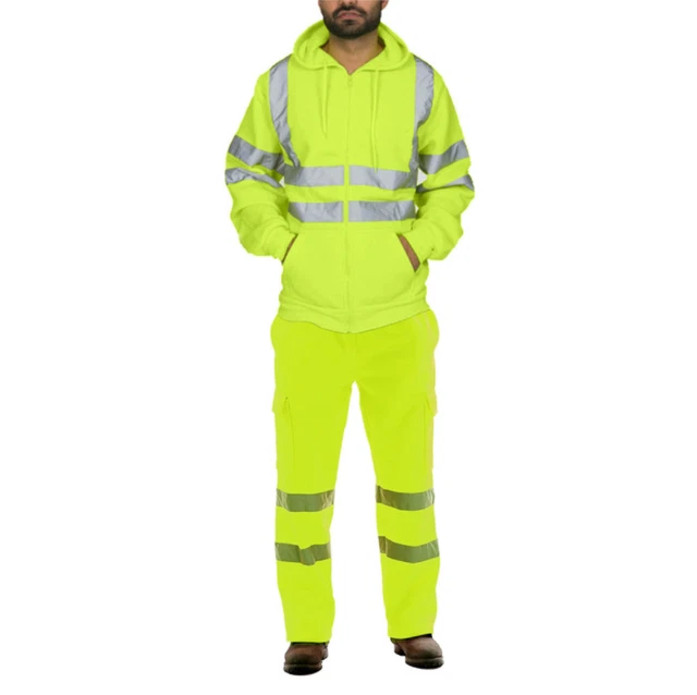 Tuta Giacca + Pantaloni Da Lavoro Alta Visibilità Felpa Indumenti Di Sicurezza