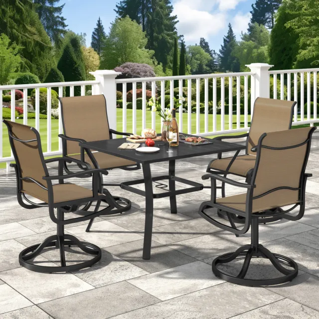 TAUS 5pcs Patio Dining Set Metal Table & Swivel Chair Outdoor Garden Furniture