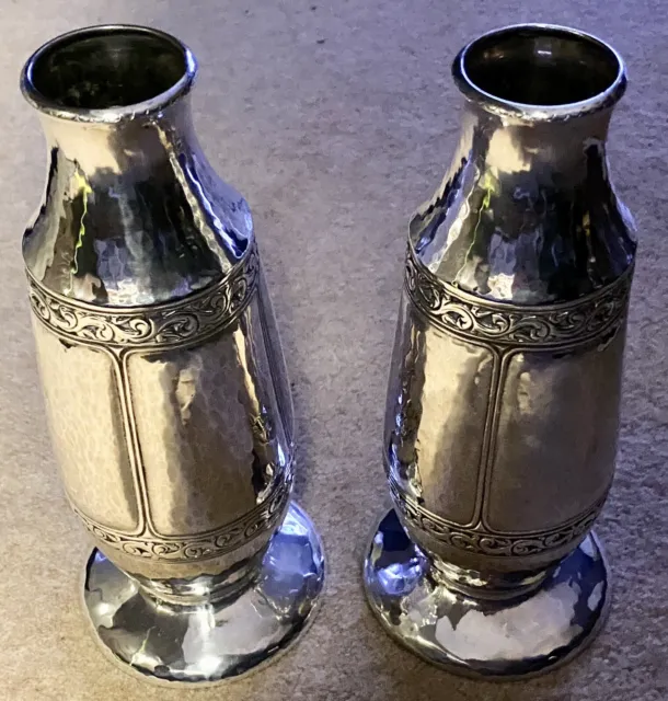 A Superb Pair Of Liberty & Co Arts & Crafts Solid Silver Vases - B’ham 1919