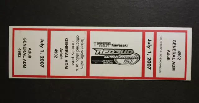 REDBUD Motocross Ticket Stub 2007  Condition 10- Ricky RC vs James Stewart #259