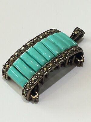 VINTAGE TURQUOISE MARCASITE GENUINE 925 STERLING SILVER  40mm LONG CHARM PENDANT