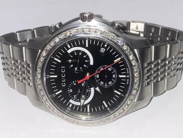 Gucci Mens Timeless Chronograph Quartz Black Dial Diamond Watch