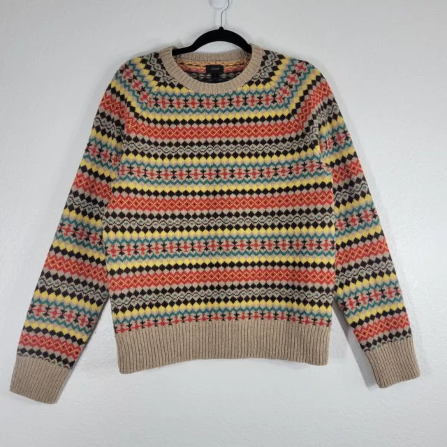 J Crew Men Size Small Sweater Fair Isle 100% Lambs Wool Crew Neck Pullover