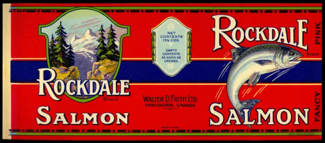 1940-1960 Original Unused Rockdale Brand Salmon Tin Can Label Fishing Canada