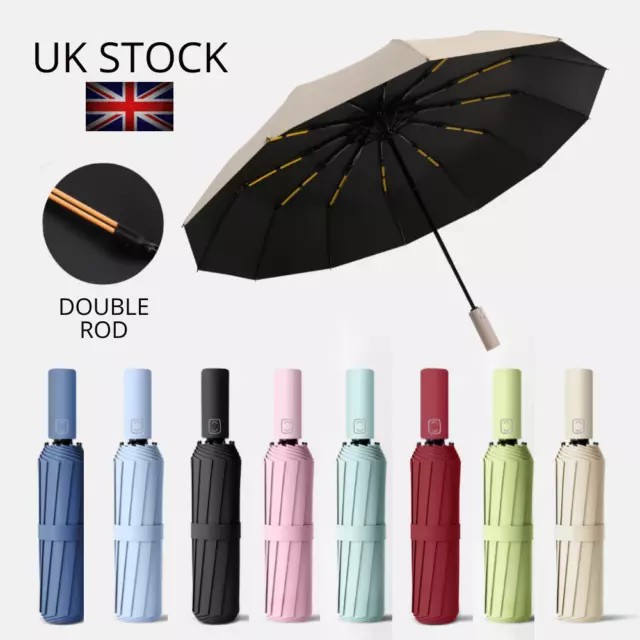 Extra Strength foldable 24 Rods Umbrella Fully Automatic Large UV Protect Rain