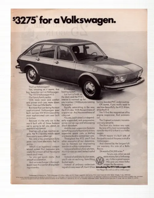 Vintage Print Ad 1973 Volkswagen 412
