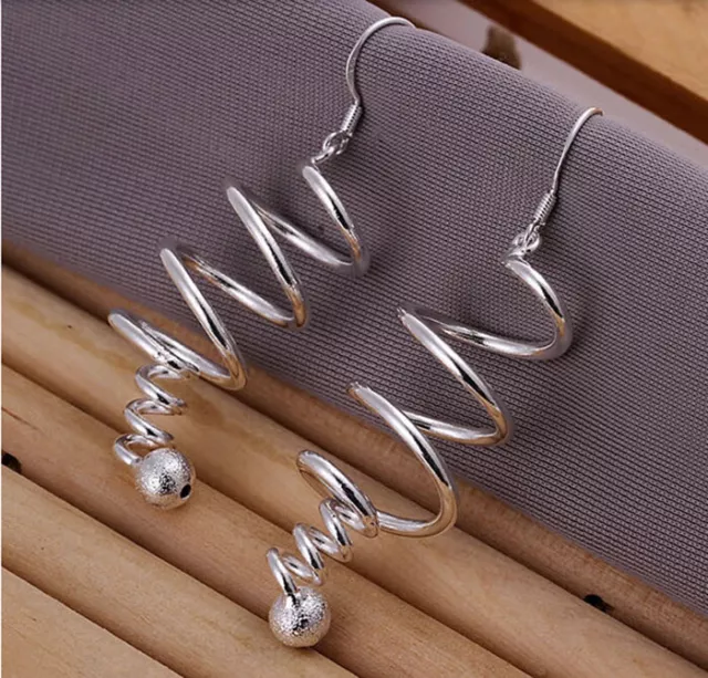 925 Sterling Silver Earrings Twist Swirl Spiral Dangle Drop & Ball UK Seller