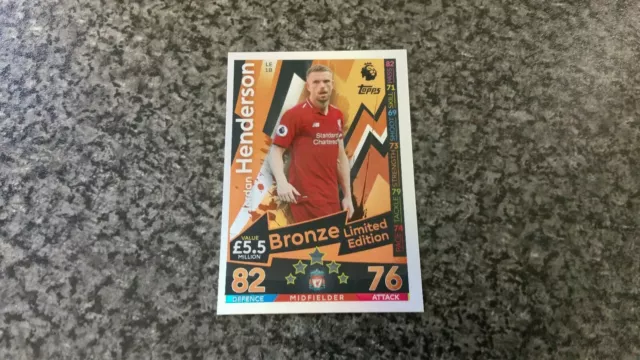 Match Attax 2018/19 Le1B Jordan Henderson Bronze Limited Edition Mint