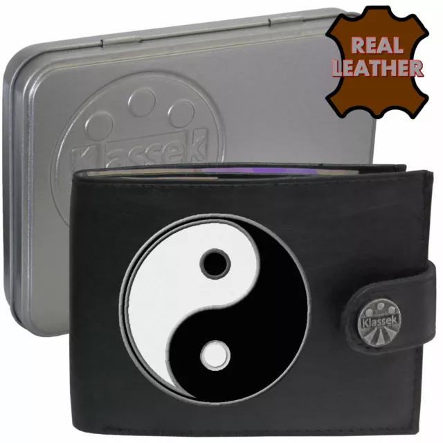 Wallet Ying Yang REAL LEATHER  Chinese Philosophy Novelty Men's Gift Tin RFID