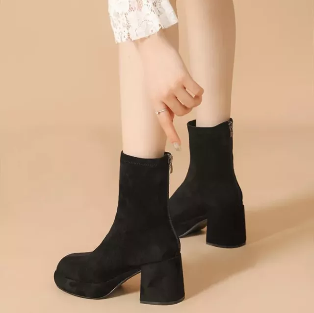 Bottes Chaussures Bottes Bottines Noir 6 CM Cuir Synthetique en Daim 37845