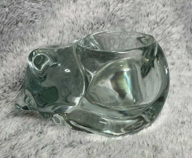 5" Clear Glass Sleeping Cat Kitten Votive Candle Holder - Paperweight - Vintage