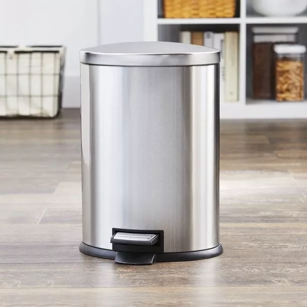STAINLESS STEEL TRASH Can Oval Kitchen Step On Garbage Can with Lid, 1. ...