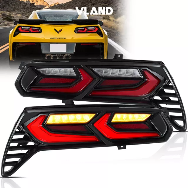 VLAND Red Full LED Tail Lights For Chevrolet Corvette C7 2014-2019 w/ Animation