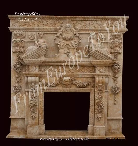 Hand Carved Marble Victorian Style Fireplace Mantel