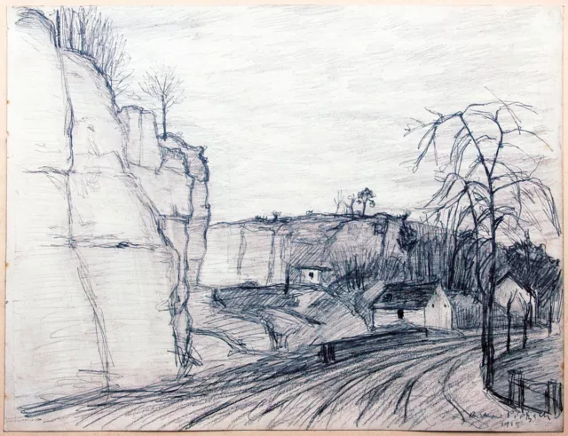 Straße unter Felsen im Liebethaler Grund, Kohle 1915, Richard Pietzsch 1872-1960