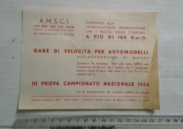 1954 MONZA AMSCI FLYER Italiano Italia - Motor Racing