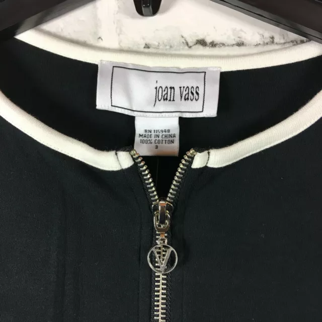 Joan Vass Women's Jacket Black White Size 3 Or Size XL Zip 3/4 Sleeve Pockets 3