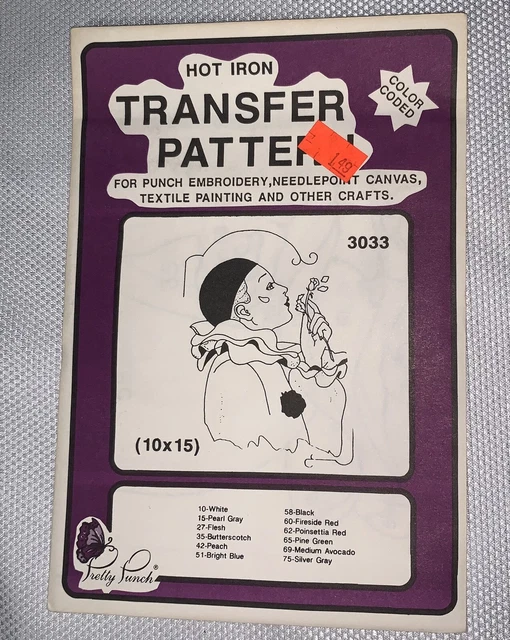 C5 89 Bonito Punzón Bordado Hierro Codificado Patrón De Transferencia 3033 Pierrot Payaso